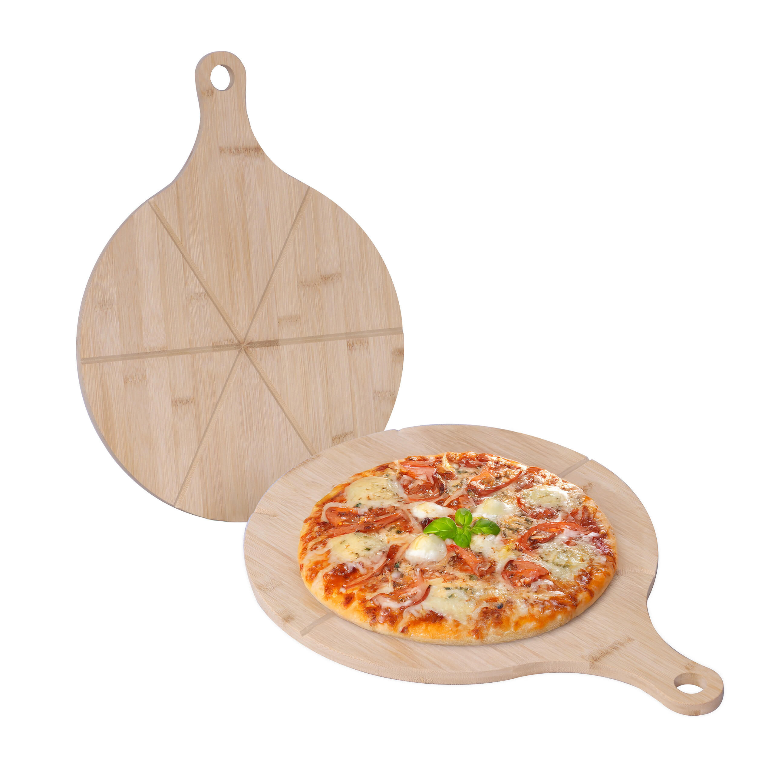 2XPIZZATELLER - Hellbraun, Holz (33cm) - Relaxdays