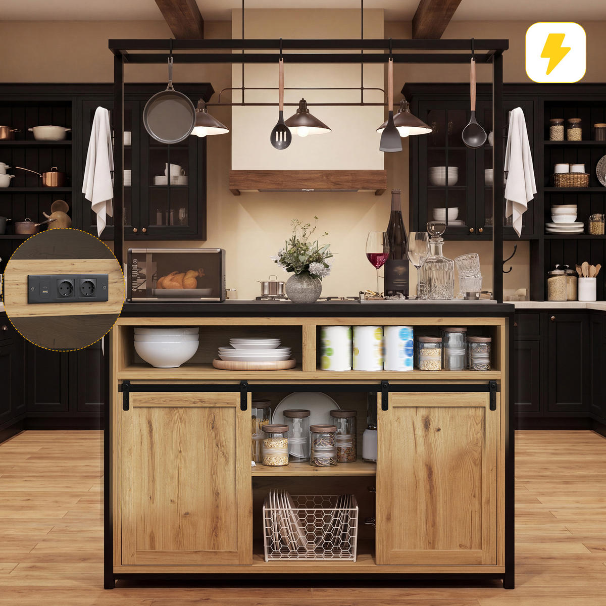 BUFFETSCHRANK Holzfarben 107/62/183 cm - Naturfarben, Holz (107/183/62cm) - PANGIVO