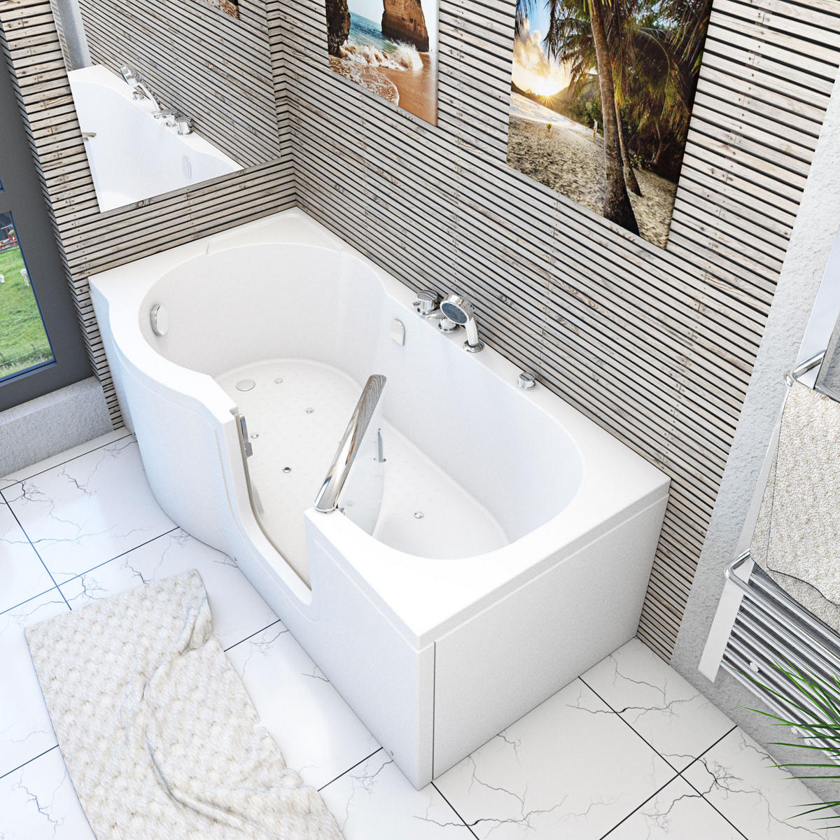 SENIORENWANNE S12-EH-AIR-R Weiß - Weiß, Glas/Kunststoff (170/60/85cm) - AcquaVapore by Sandra Jentho