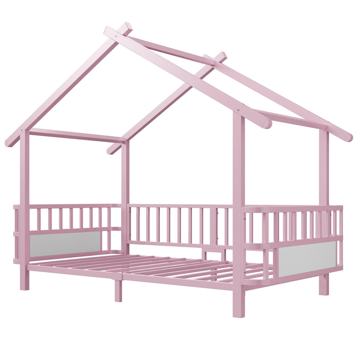 KINDERBETT 90/200 cm in Rosa mit Sicherheitsgitter und Dachdesign aus Metall - Rosa, Metall - STILVORA