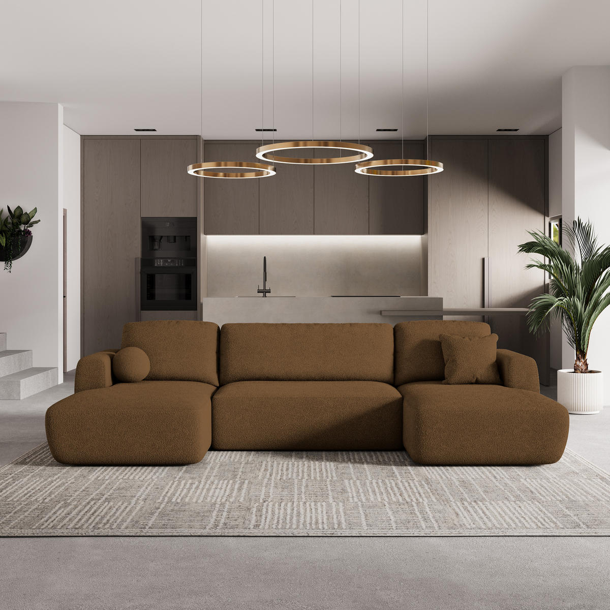 ROHOVÁ SEDAČKA SENTUM hnědá - černá/hnědá, dřevo/textil (330/148cm) - MASSENO