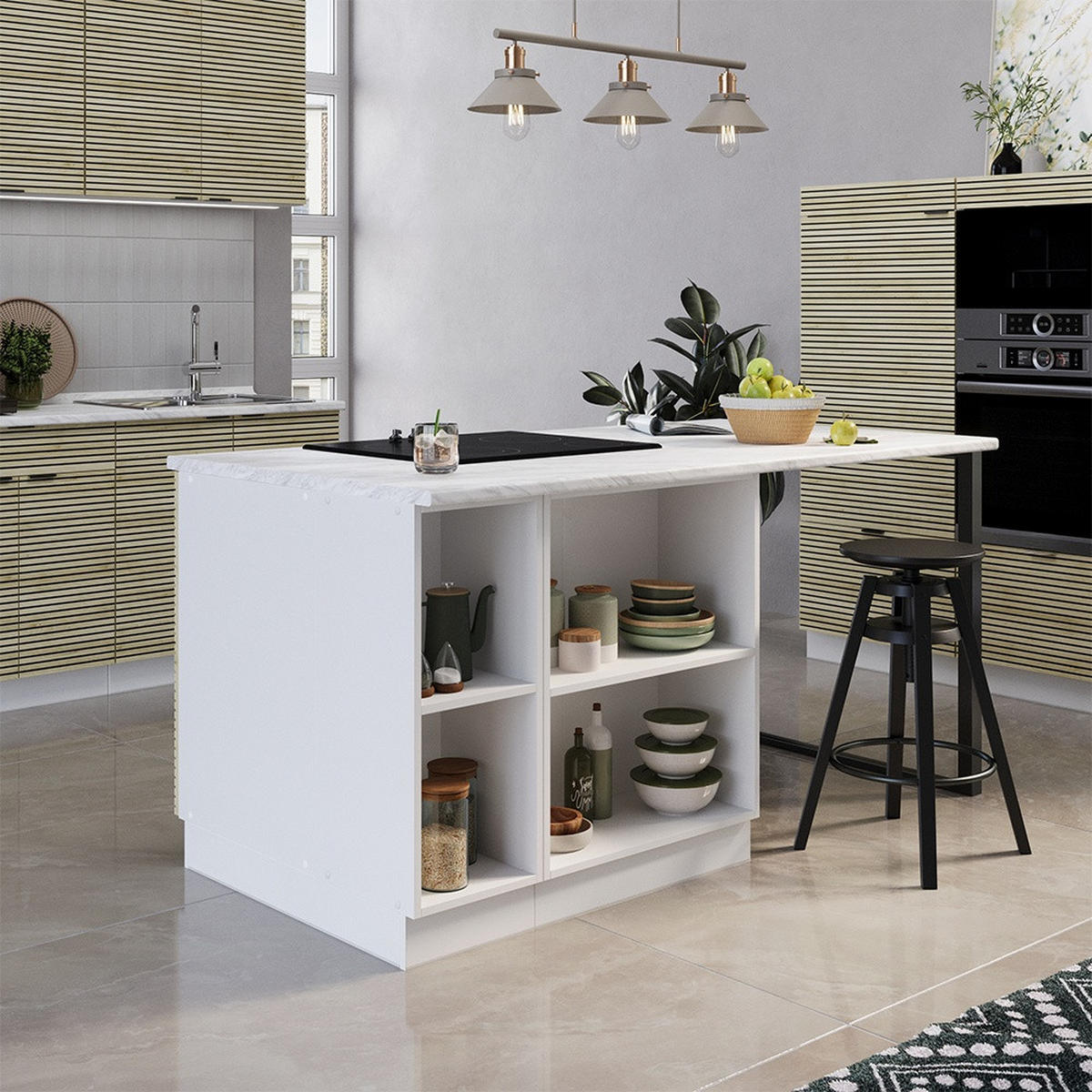 KÖKSÖ Fame-Line Ekpanel 90 cm med låda, utan bänkskiva - Ekfärgad/Vit, Träbaserade material (90/82/81.6cm) - Vicco