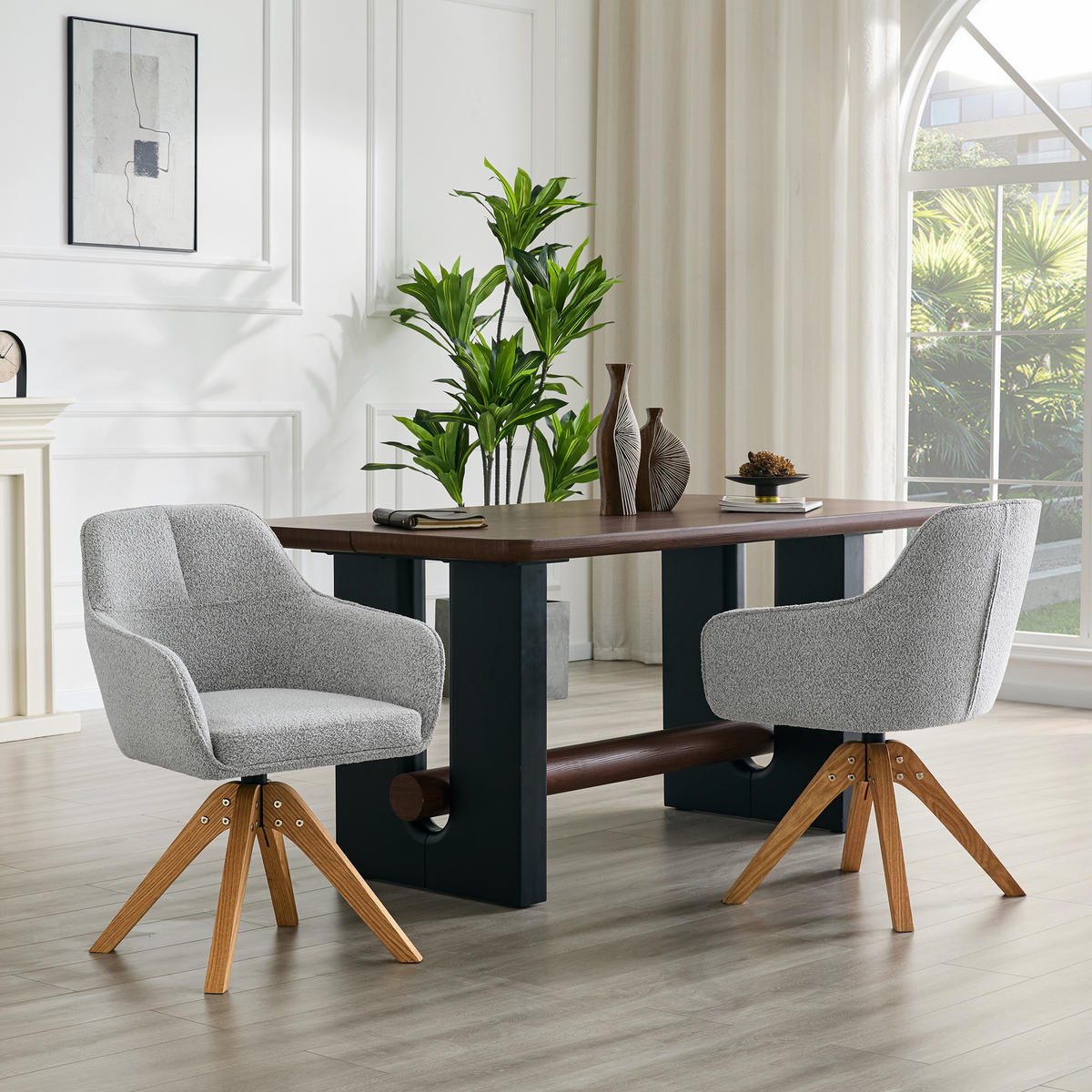 ARMLEHNSTUHL-SET DE-36640 2 Stück mit Stoffbezug und Massivholzbeinen Grau - Grau, Holz (46/82/58cm) - ComfortXL