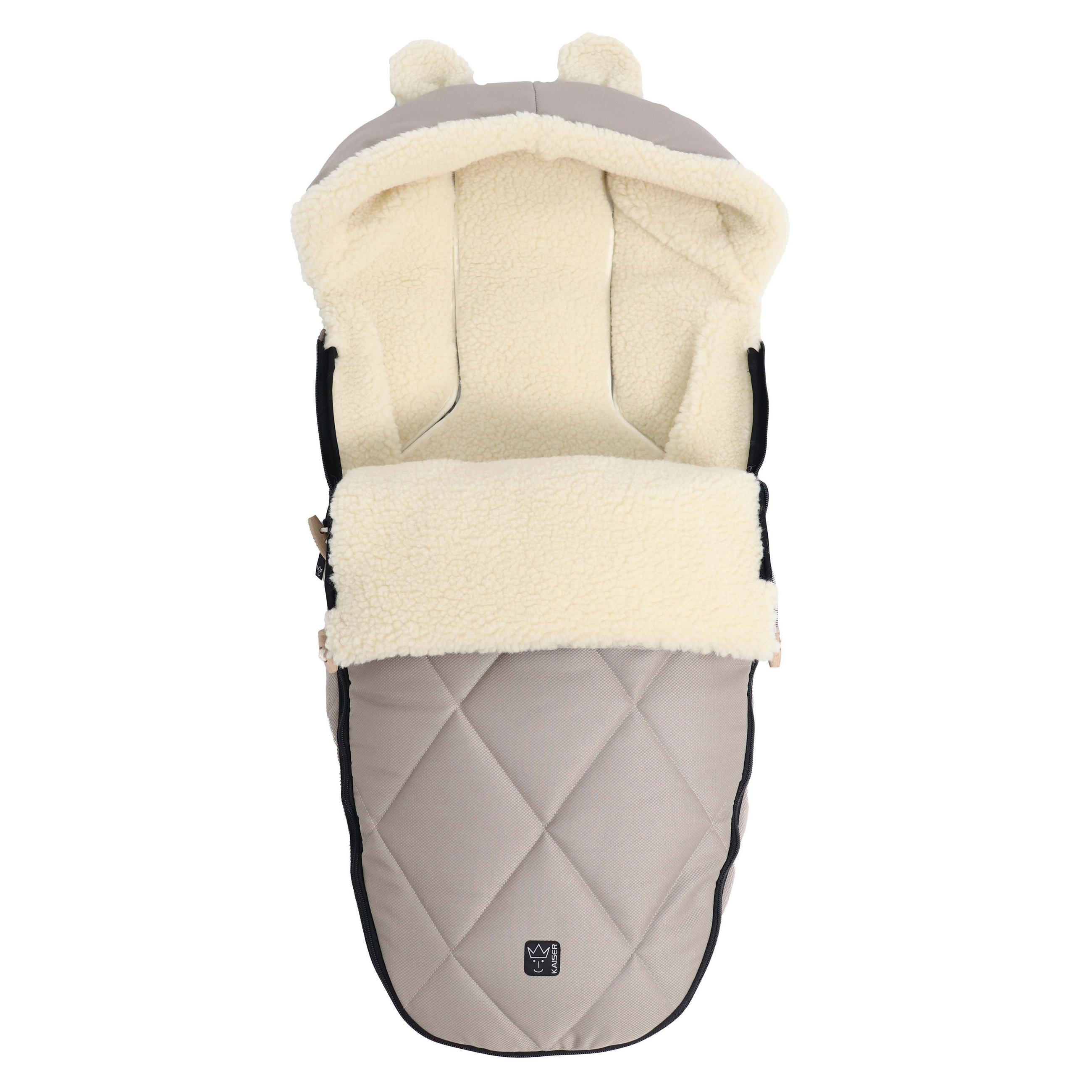 KINDERWAGENFUSSSACK XL EARS WOOL, angora - Hellgrau, Naturmaterialien (43/93cm) - Kaiserbaby