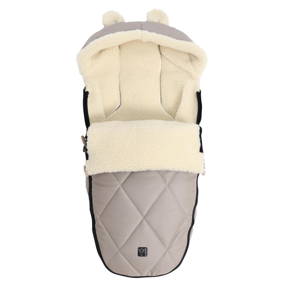 KINDERWAGENFUSSSACK XL EARS WOOL, angora - Hellgrau, Naturmaterialien (43/93cm) - Kaiserbaby