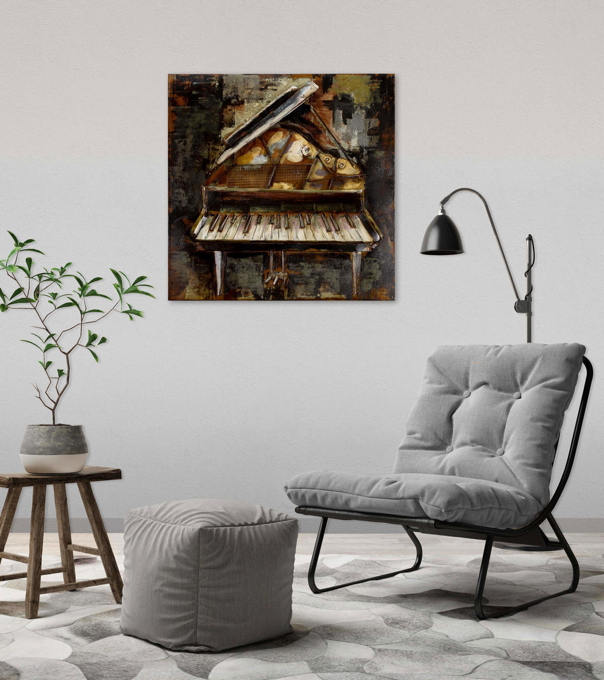 METALLBILD Weiß 60/60 cm - Weiß/Braun, Metall (2.56/60cm) - KUNSTLOFT