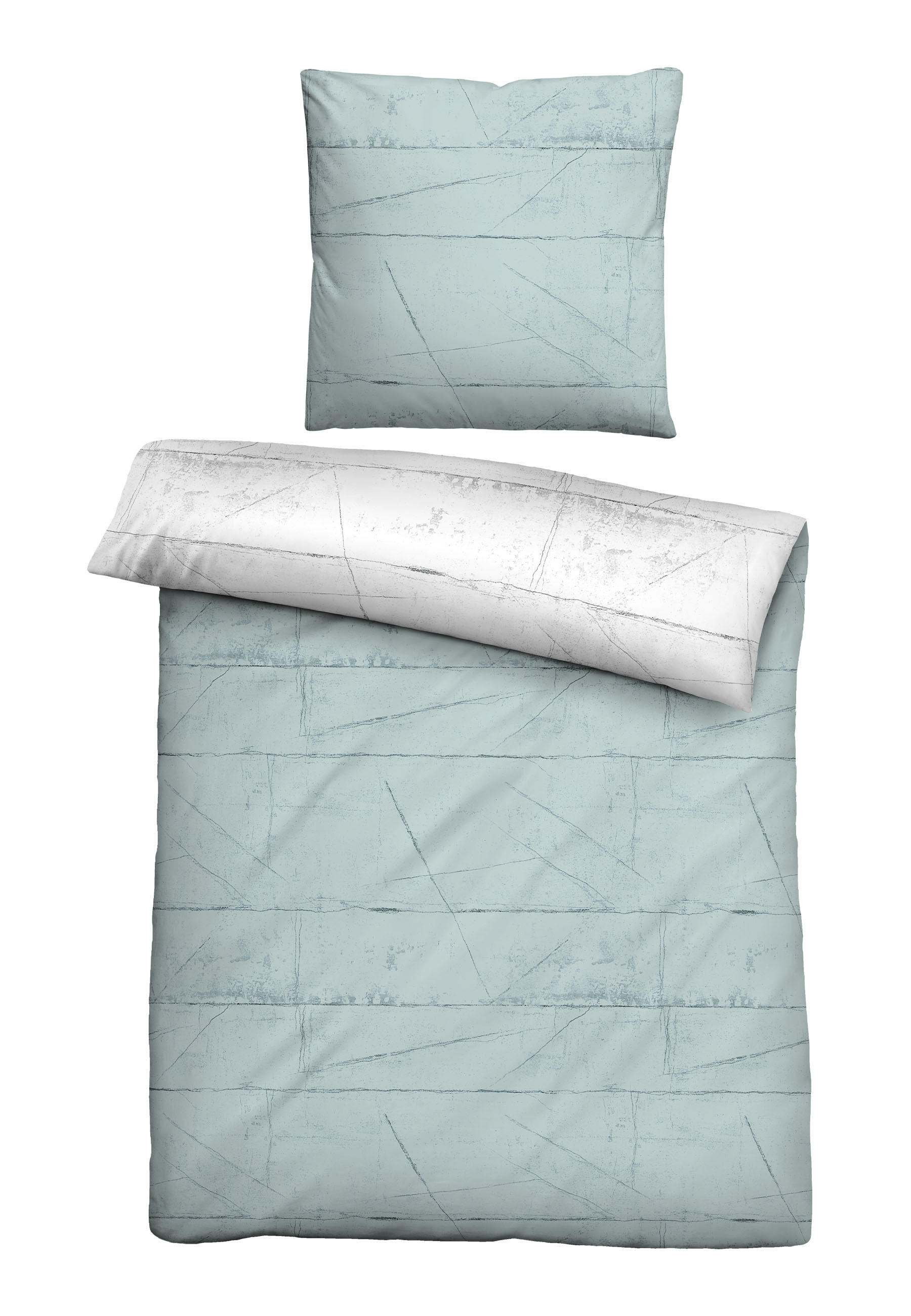 BETTWÄSCHE-GARNITUR Satin Wand ciel, 135x200 cm + 80x80 cm - Hellblau, Textil (135/200cm) - biberna