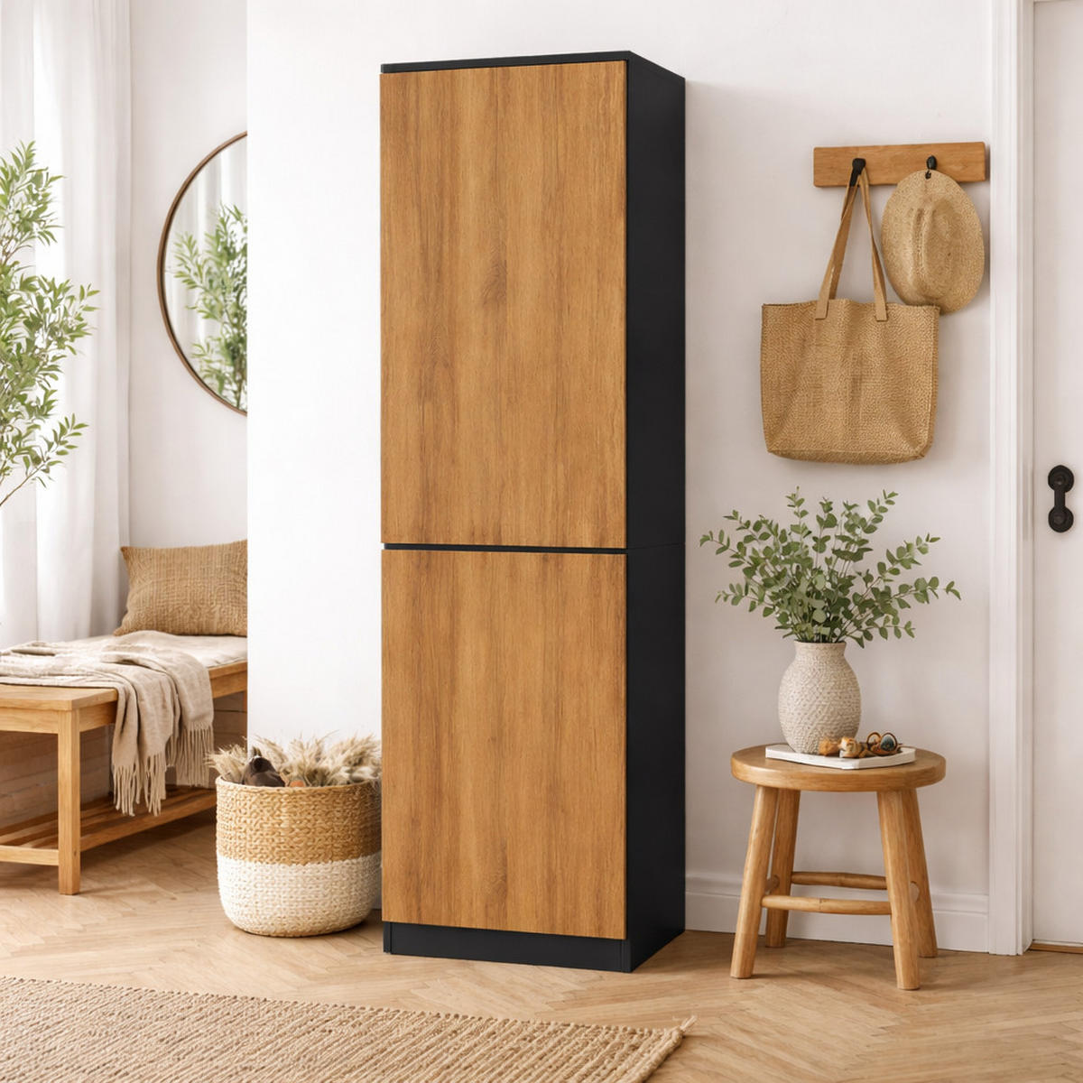 MEHRZWECKSCHRANK 2-türig mit 5 Einlegeböden in Anthrazit-Eiche - Anthrazit, Holzwerkstoff (50/180.5/40cm) - Home Collective