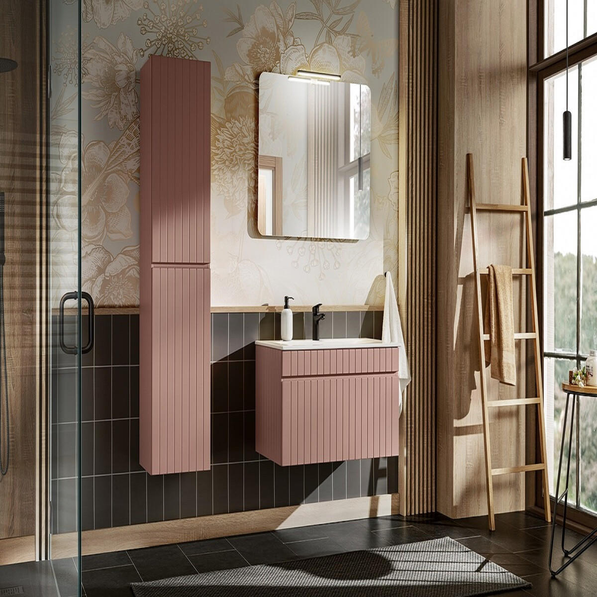 BADMÖBEL-SET 5 Teile - Iconic Rose I BM45 in Antique Rose/Weiß - Rosa/Weiß, Holz (80/160/46cm)