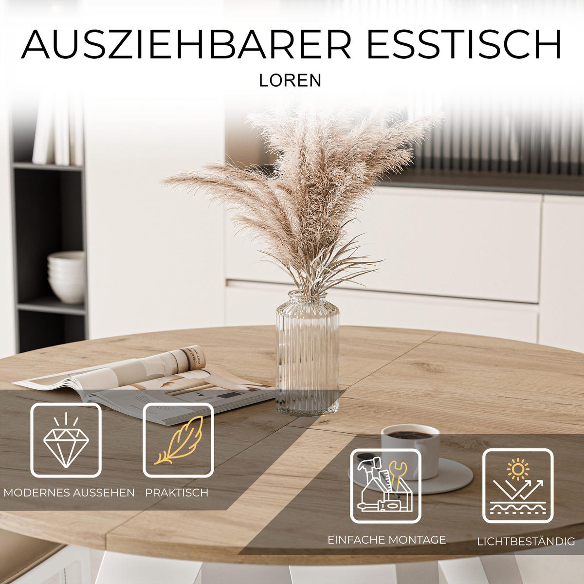 ESSTISCH ausziehbar auf MDF, Kraft Eiche - Braun/Weiß, Holzwerkstoff (100/100/76cm) - Idohome
