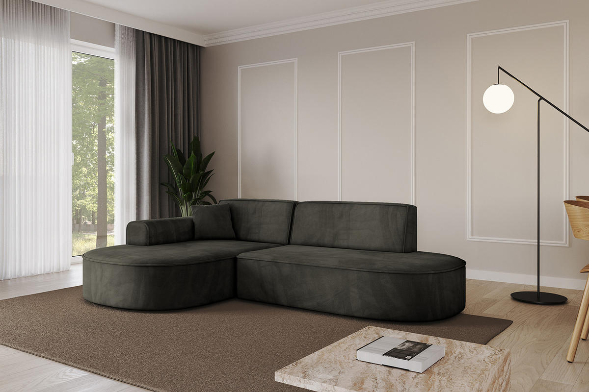 ECKSOFA Ottomane Links MARI-L1 - 243x171x79 cm Schwarz Velours - Schwarz, Holzwerkstoff/Kunststoff (243/171cm) - ALTDECOR