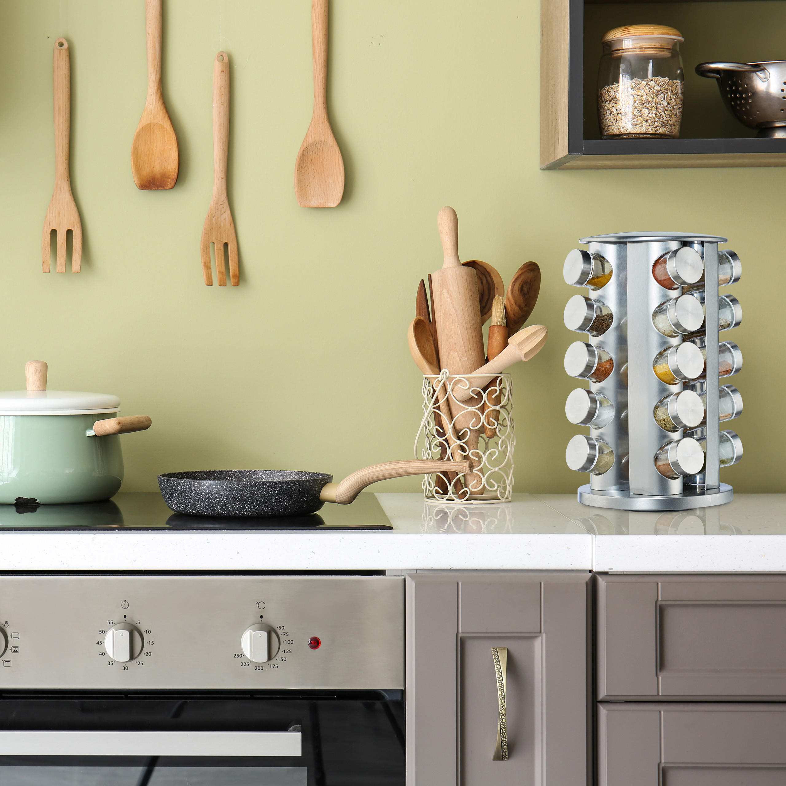 GEWÜRZKARUSSELL - Silberfarben, Glas/Kunststoff (19.5/34.5/19.5cm) - Relaxdays