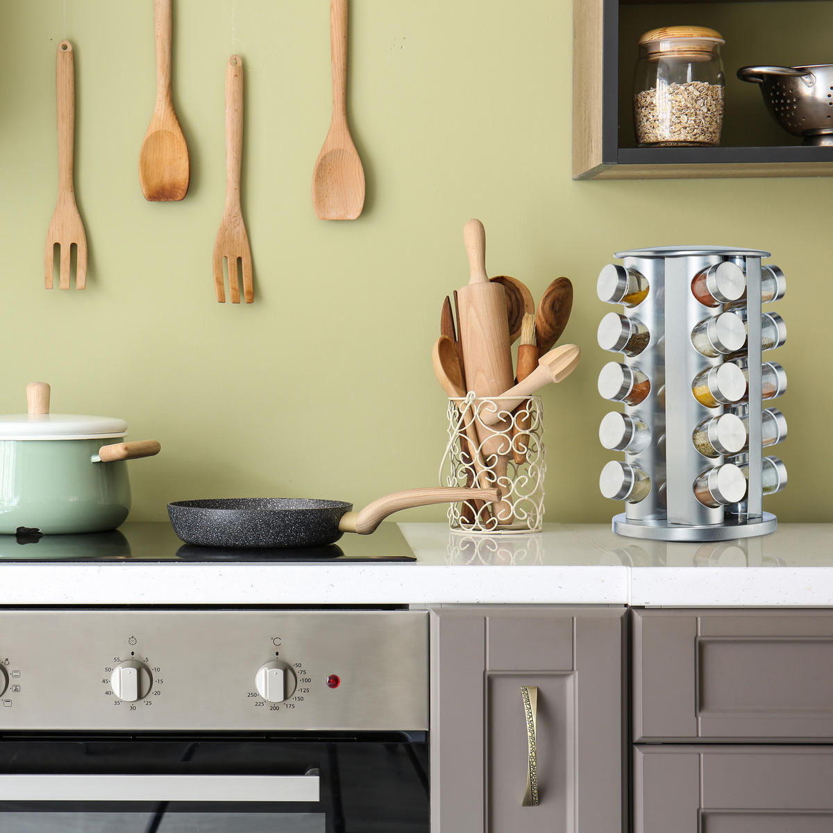 GEWÜRZKARUSSELL - Silberfarben, Glas/Kunststoff (19.5/34.5/19.5cm) - Relaxdays