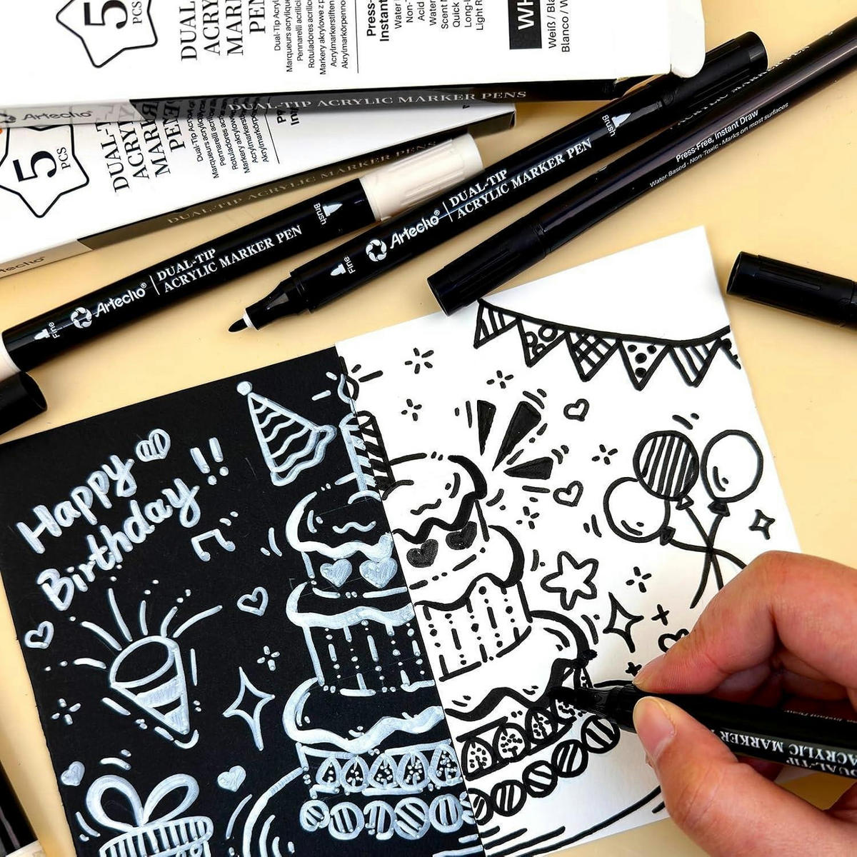 MARKER-SET 5-teilig Weiß Dual Tip - Weiß, Kunststoff (6.6/1.3/16.5cm)