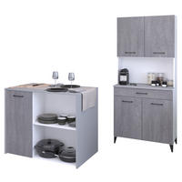 MINIKÜCHE grau, weiß, Set 2-teilig mit Buffet, Kücheninsel - Weiß/Grau, Holzwerkstoff (183/180/65cm) - Parisot Meuble