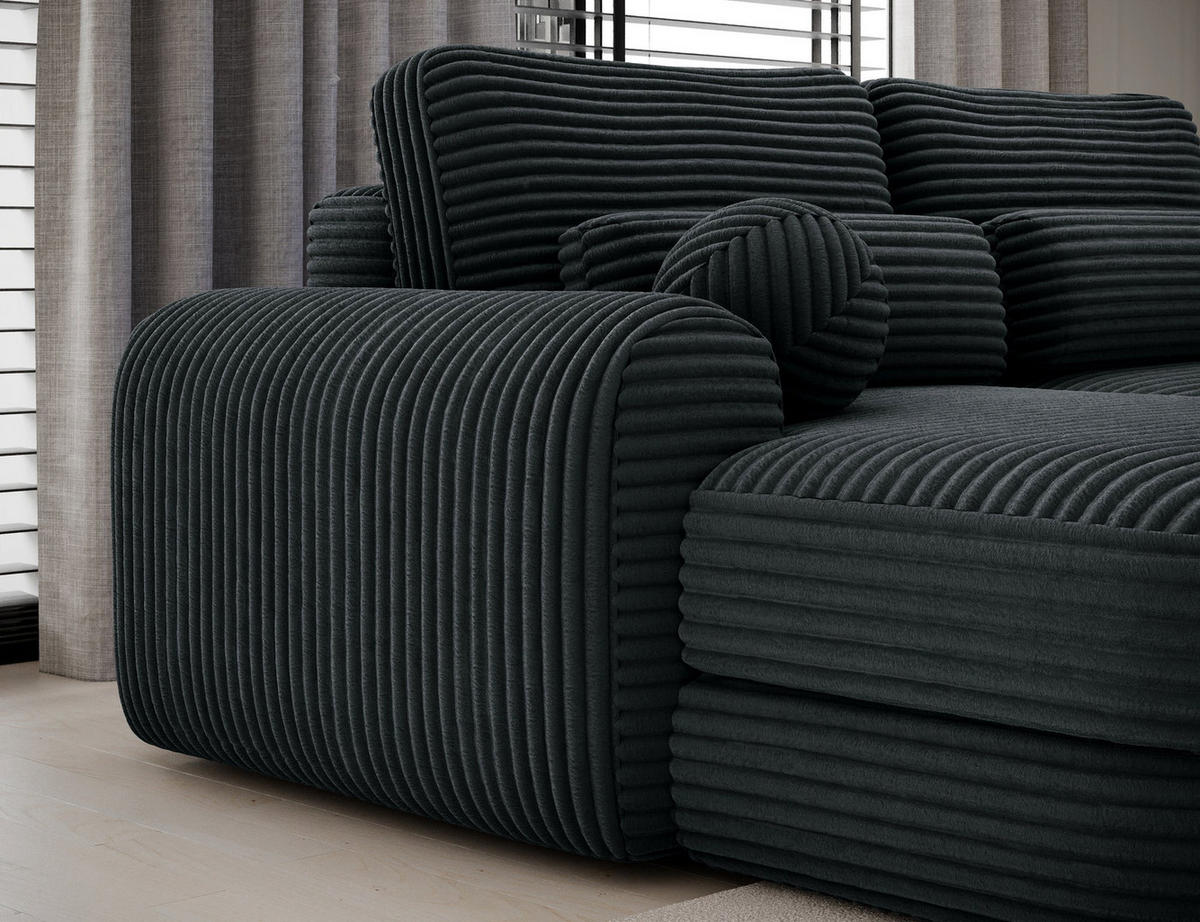 ECKSOFA RIPELI L-Form mit Schlaffunktion & Bettkasten – Modernes 3-Sitzer Sofa, Wellenfederung, 217 × 175 cm - Dunkelgrün/Schwarz, Kunststoff (217/175cm) - Wohnideebilder