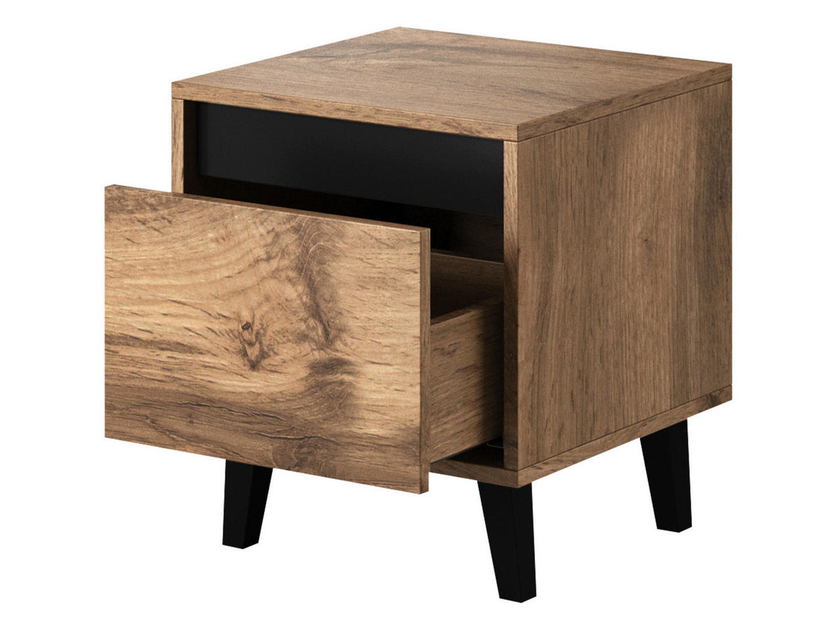 NACHTTISCH-SET Nord (2 Stück) - Eiche Wotan/Schwarz, Holzwerkstoff/Kunststoff (40/45/38cm) - MIRJAN24