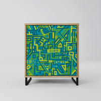 SIDEBOARD NOSTALGIC MEMORIES, Eichefarben, 57,5x42x67,5 cm, Schwarze Metall-Rahmenfüße - Eichefarben/Multicolor, Holzwerkstoff/Metall (57.5/67.5/42cm) - SpaceRebels