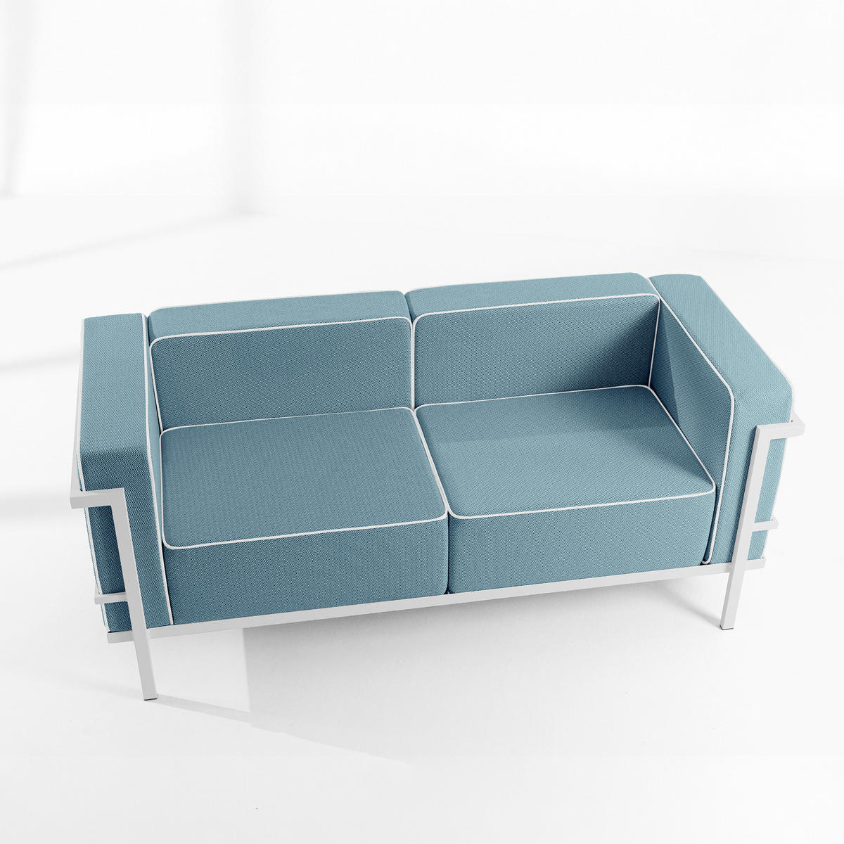 GARTENLOUNGE-SET TRIGLO 4-tlg., 1x Tisch, 2x Sessel, 1x Sofa 2-Sitzer, Modern, Weiß - Blau/Weiß, Glas/Textil - KONSIMO®
