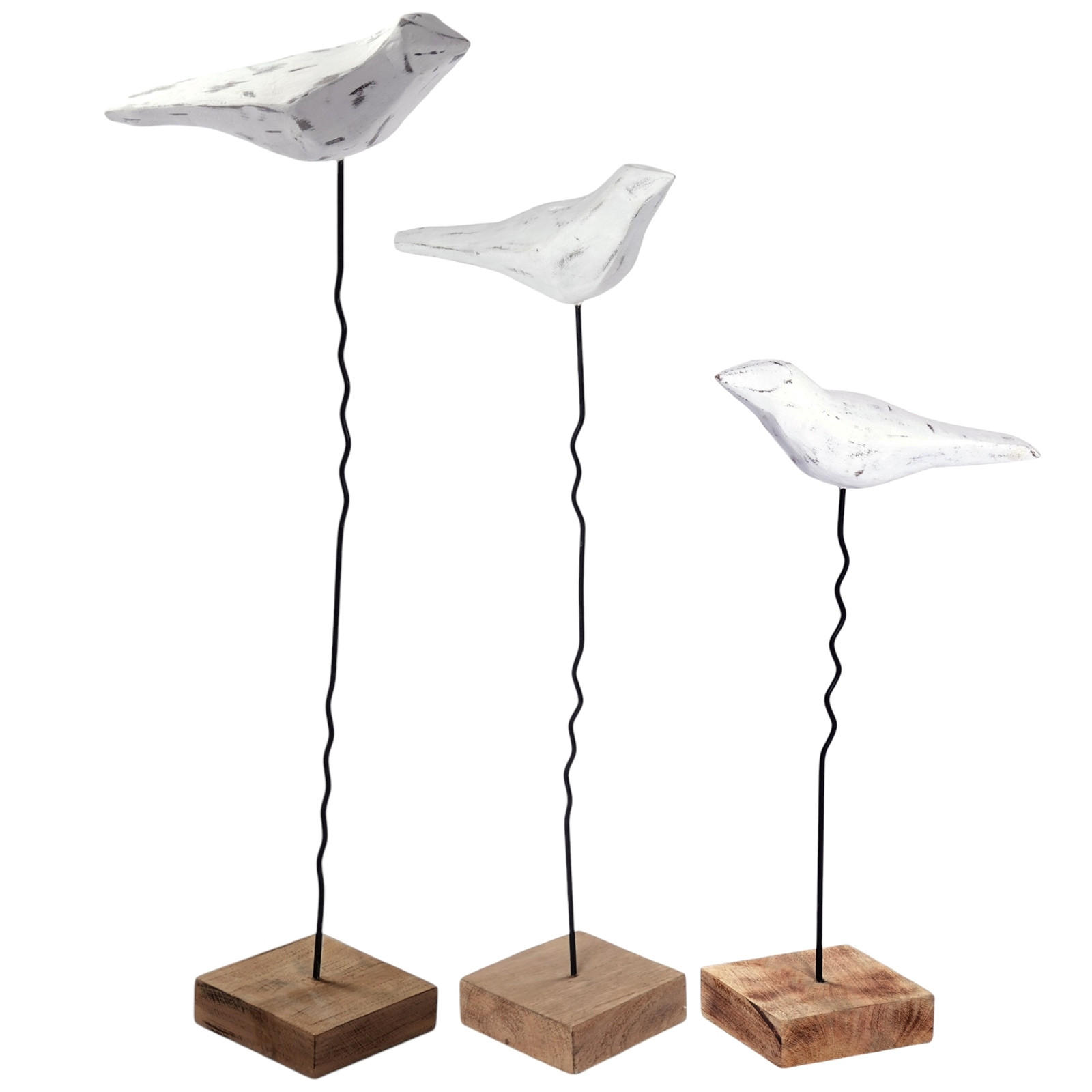 SKULPTUR Vogel Figuren Kikki 3er Set - Weiß, Holz (30/65/11cm) - CREEDWOOD