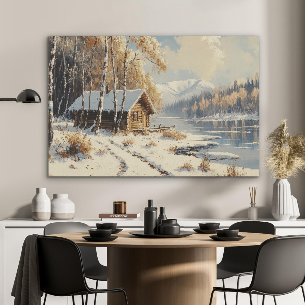 AKUSTIKBILD Winter - Schnee - Zuhause - Natur Akustikpaneele 90x60 cm - Hellbraun, Kunststoff (90/60/0.9cm) - MuchoWow