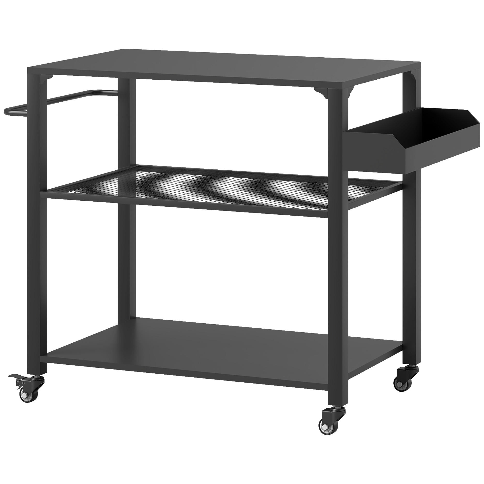 GRILLWAGEN 3-Etagen mit Arbeitsfläche - Schwarz, Metall (50/79/105cm) - Outsunny