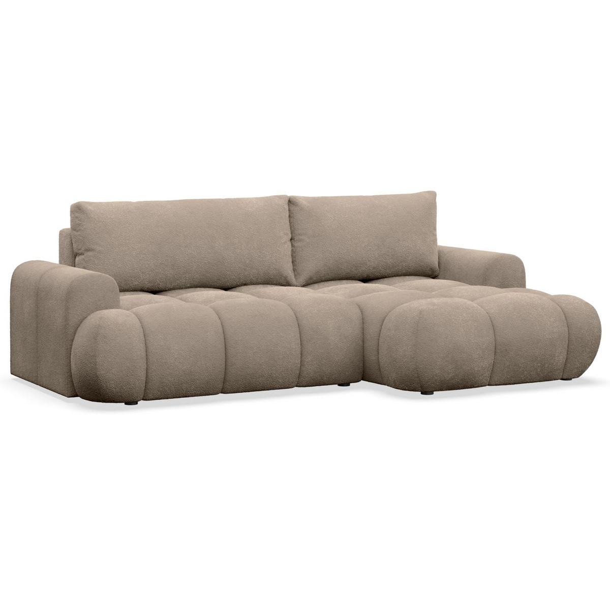 ECKSOFA Ombo Mini, Dunkelbeige Bouclé, rechtsseitig - Beige/Schwarz, Kunststoff/Textil (256/155cm) - Selsey