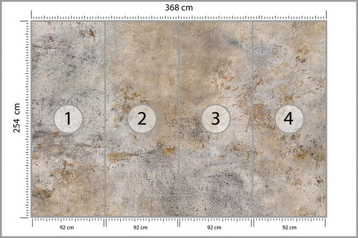 FOTOTAPETE Beton Muster Abstraktion für Wohnzimmer 368x254cm - Beige/Orange, Papier (368/254cm) - Muralo