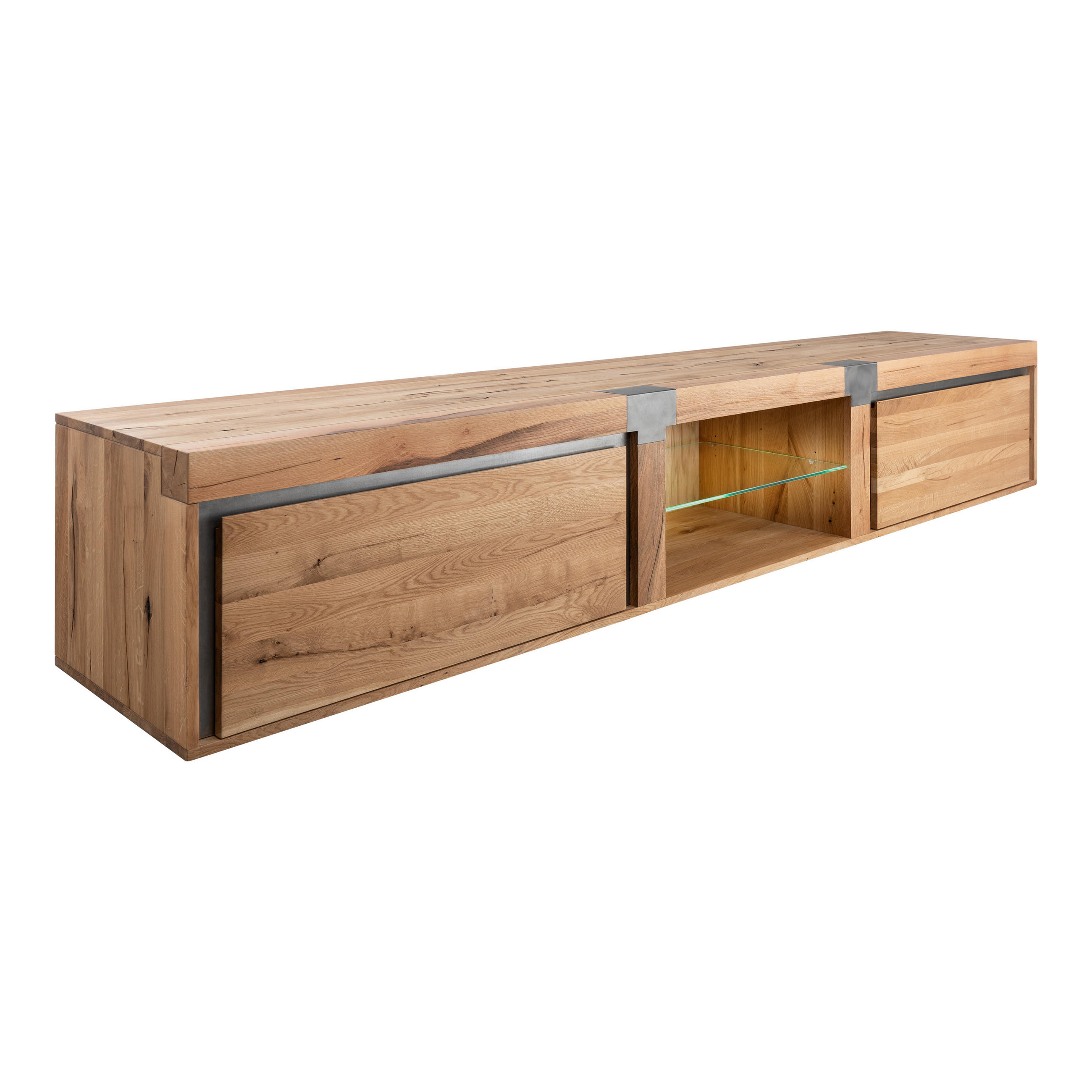 TV-BOARD Wildeiche / Zerreiche 260x48x50 natur geölt NEW AMSTERDAM #04 - Naturfarben, Holz (260/50/48cm) - Massivmoebel24