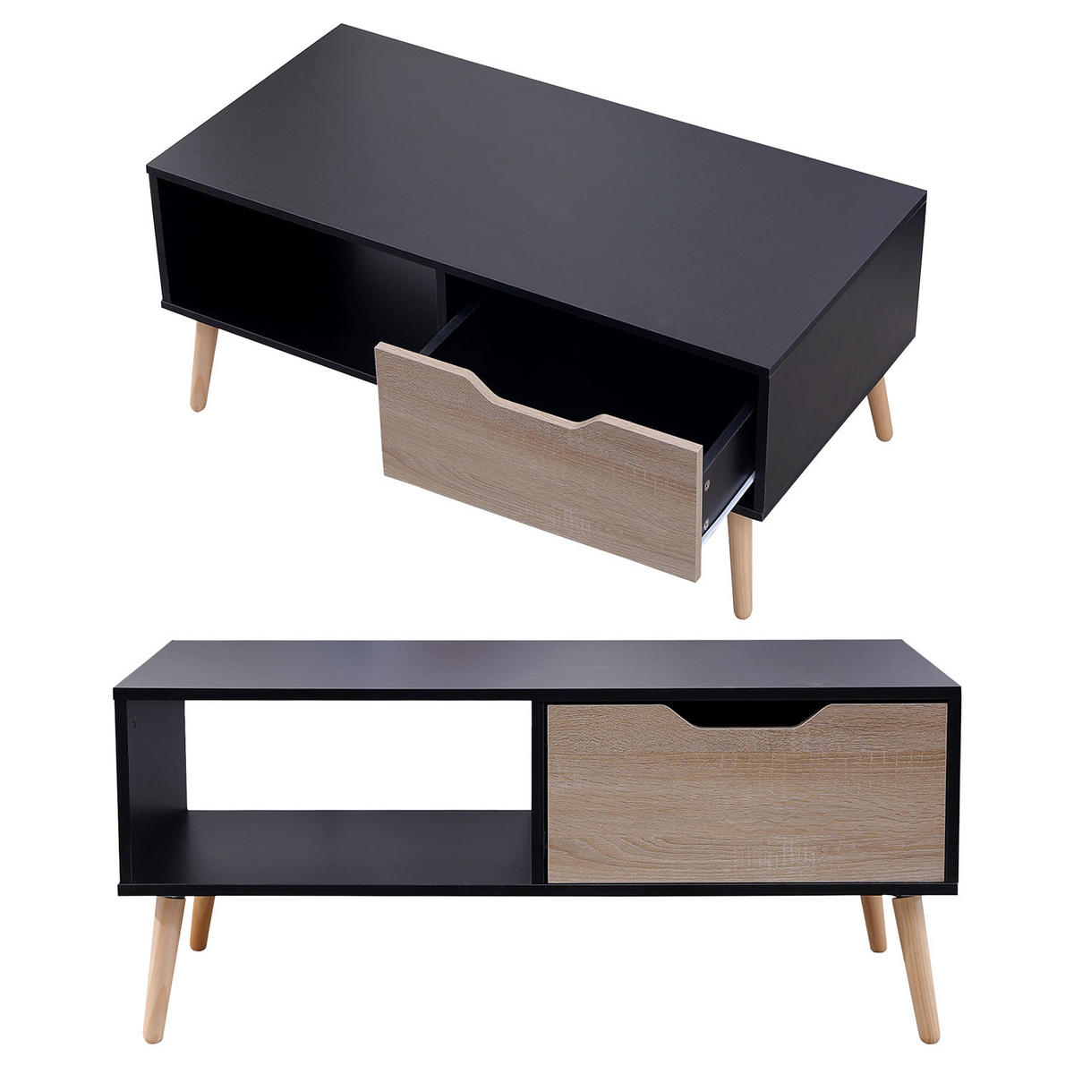 COUCHTISCH Freja Schwarz - Schwarz, Holzwerkstoff (100/49.5/43cm) - Happy Garden