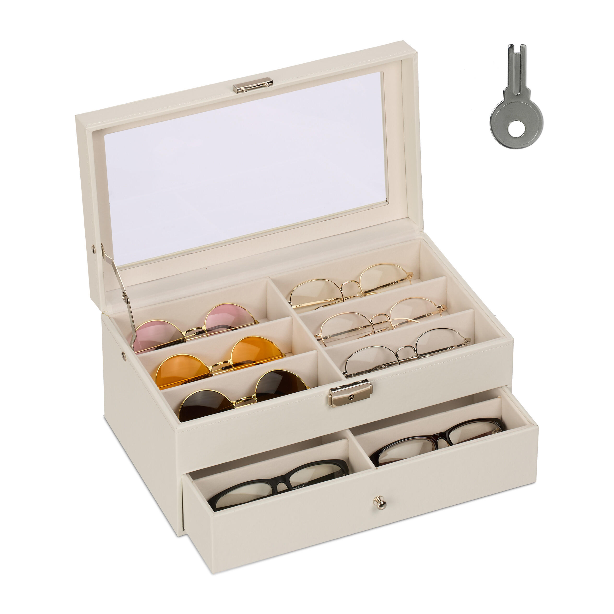 BRILLENBOX - Multicolor, Glas/Holzwerkstoff (33.5/15.5/19.5cm) - Relaxdays