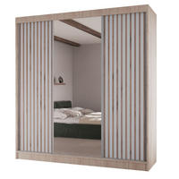 SCHWEBETÜRENSCHRANK Lami mit Spiegel und Lamellen, 215x200x61cm, eiche Sonoma+ Weiß - Weiß/Sonoma Eiche, Holzwerkstoff (200/215/61cm) - AN-Moebel 4u