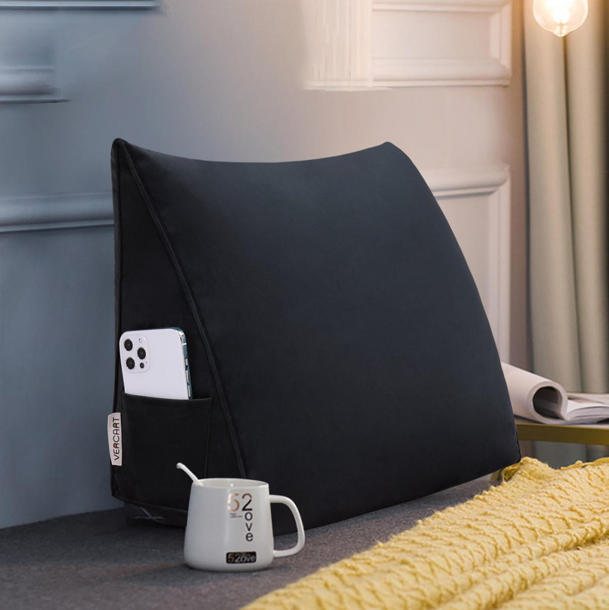 RÜCKENKISSEN für Bett Samt Schwarz 45 cm - Schwarz, Textil (35/45cm) - Vercart