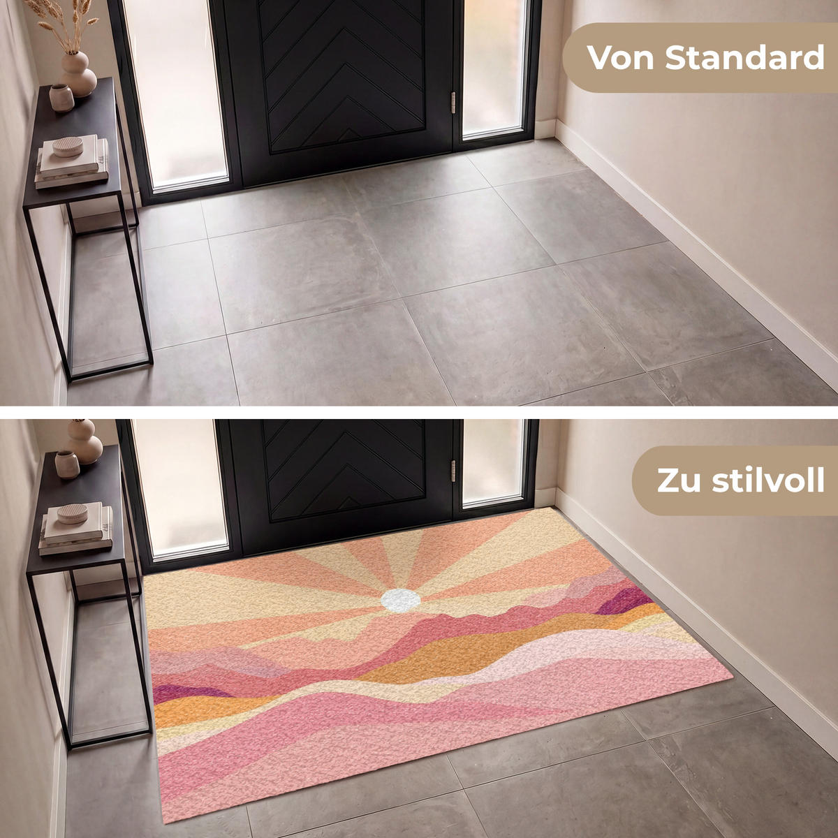 FUSSMATTE Berge - Abstrakt - Sonnenstrahlen - Rosa Sauberlaufmatte 180x120 cm - Rosa, Kunststoff (180/120cm) - MuchoWow