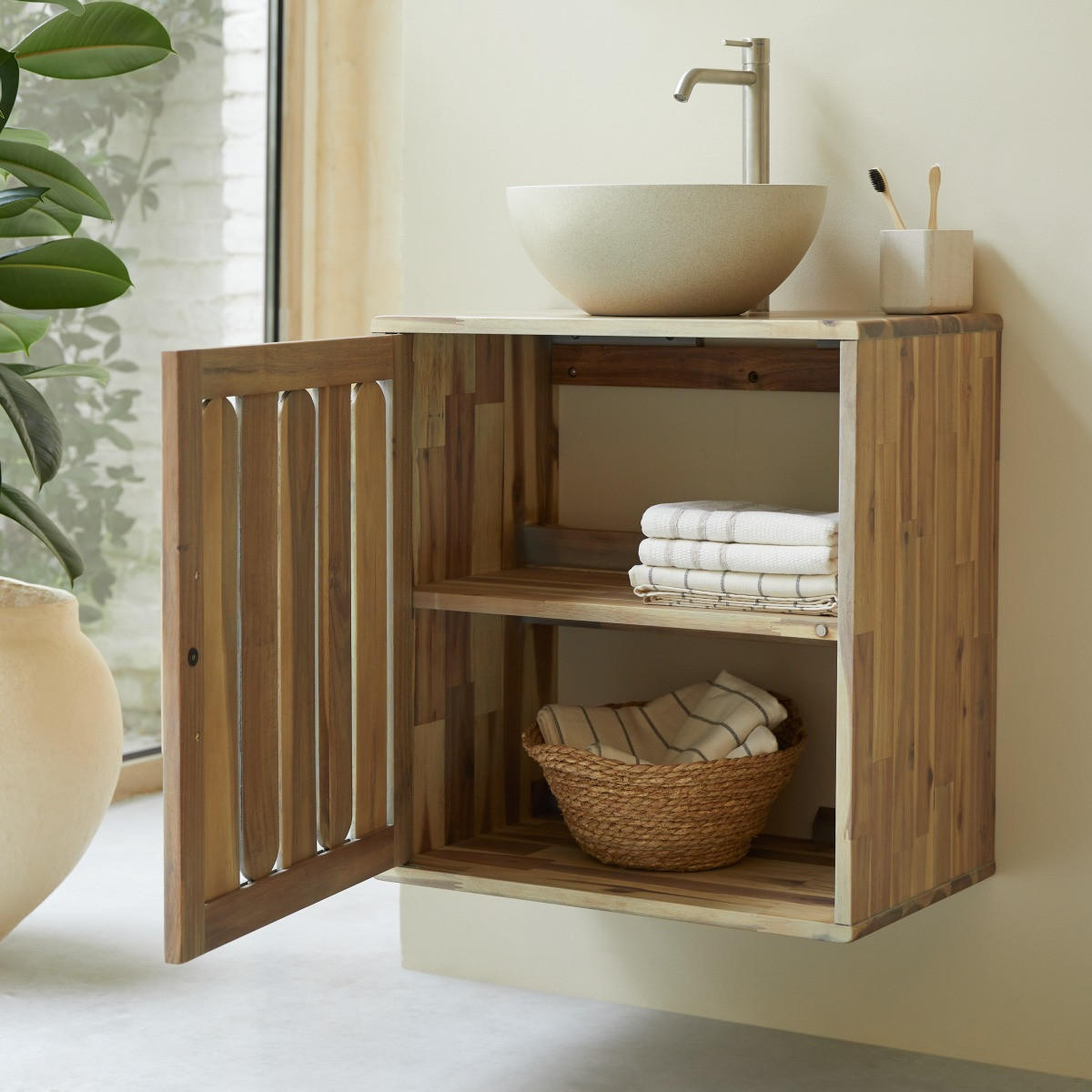 BADEZIMMERMÖBEL Lila Natur aus Akazie - Naturfarben, Holz (60/65/40cm) - Tikamoon