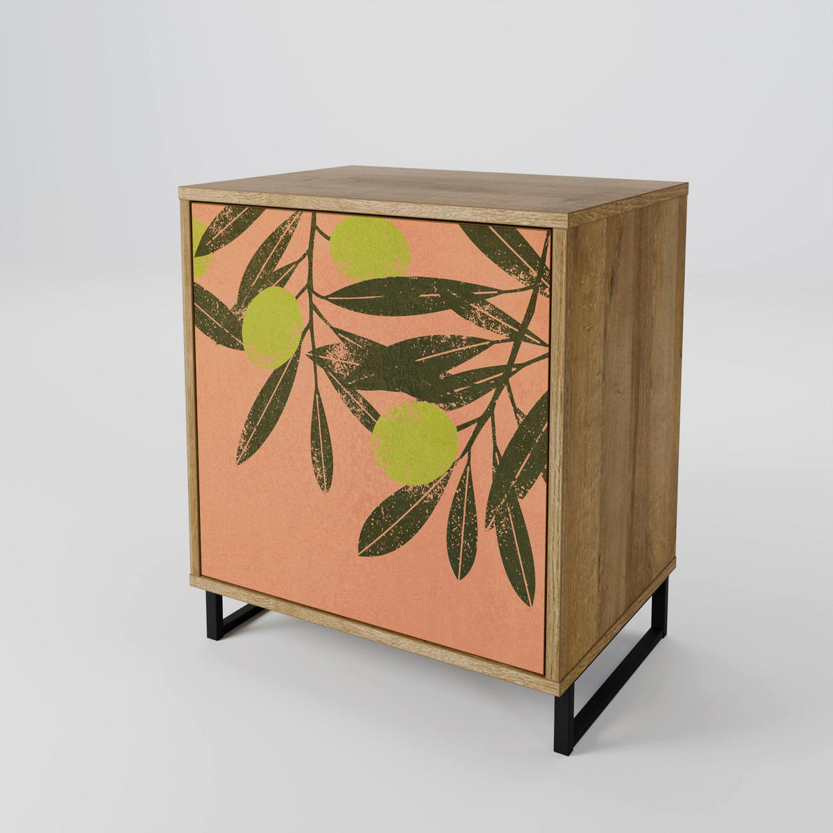 SIDEBOARD JUICY OLIVES, Eichefarben, 57,5x42x72,5 cm, Schwarze Metallfüße - Eichefarben/Multicolor, Holzwerkstoff/Metall (57.5/72.5/42cm) - SpaceRebels