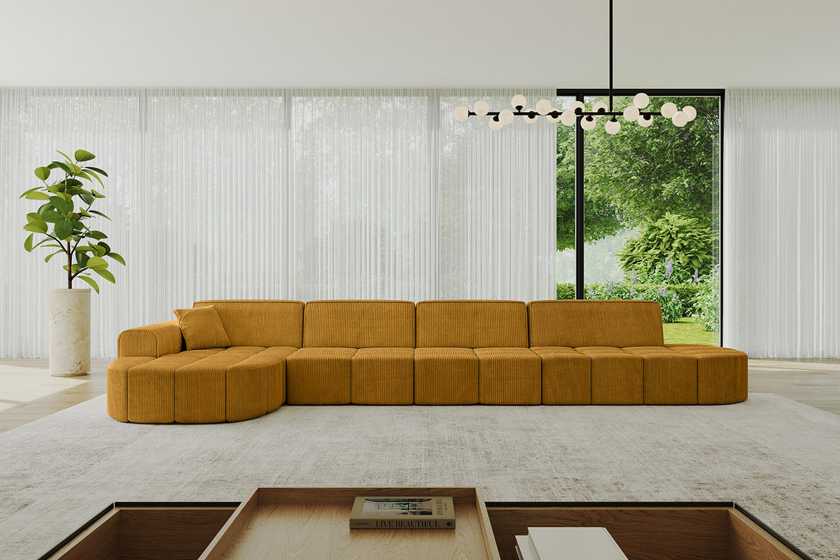 ECKSOFA Ottomane Links LIVO-L3 - 413x171x79,5 cm Senfgelb - Currygelb/Gelb, Holzwerkstoff/Textil (413/79.5/171cm) - ALTDECOR