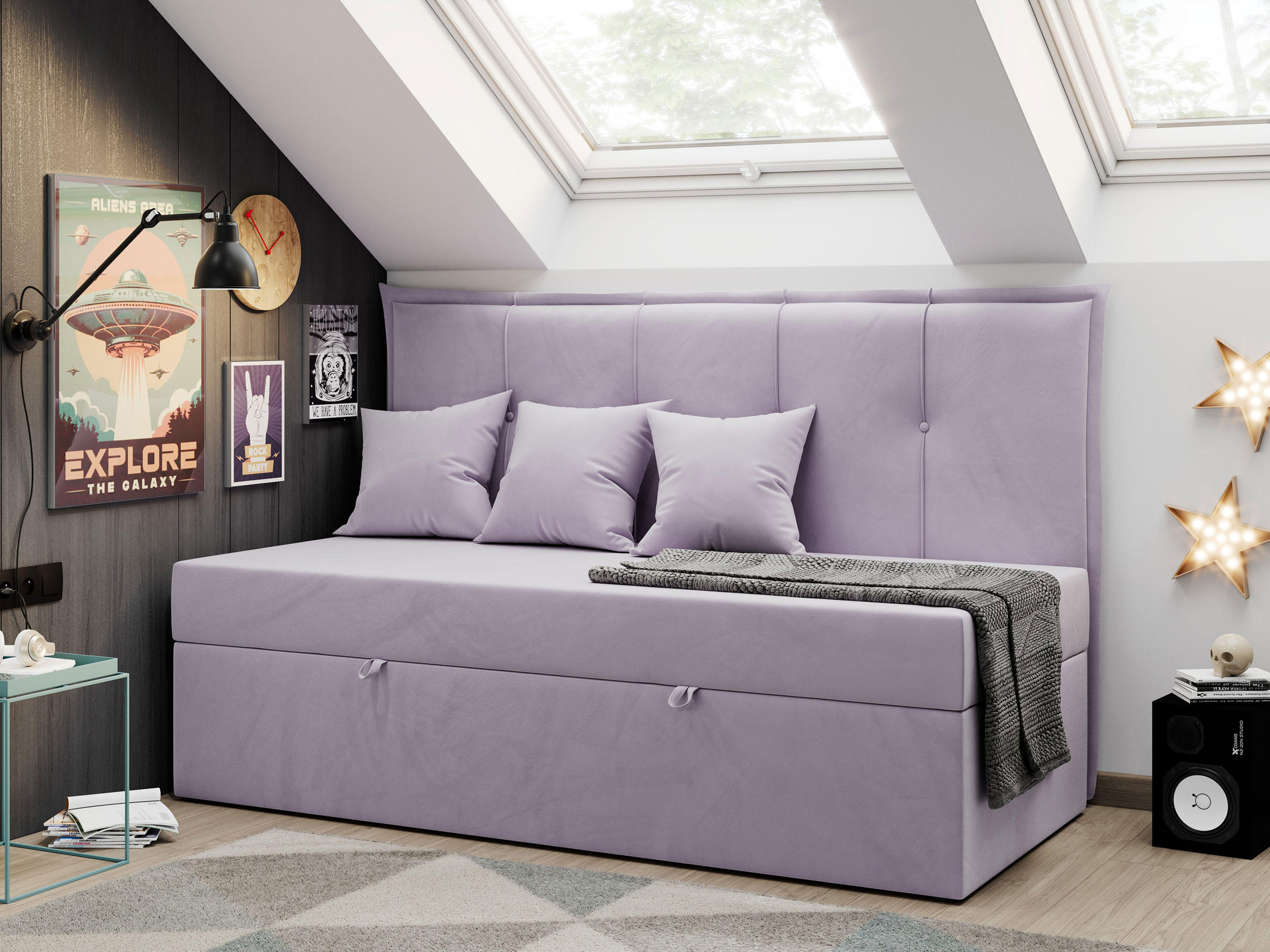 BOXBETT BANCO 90/200 Violett Velvet - H3 - Violett, Holz/Textil (90/200cm) - MKS