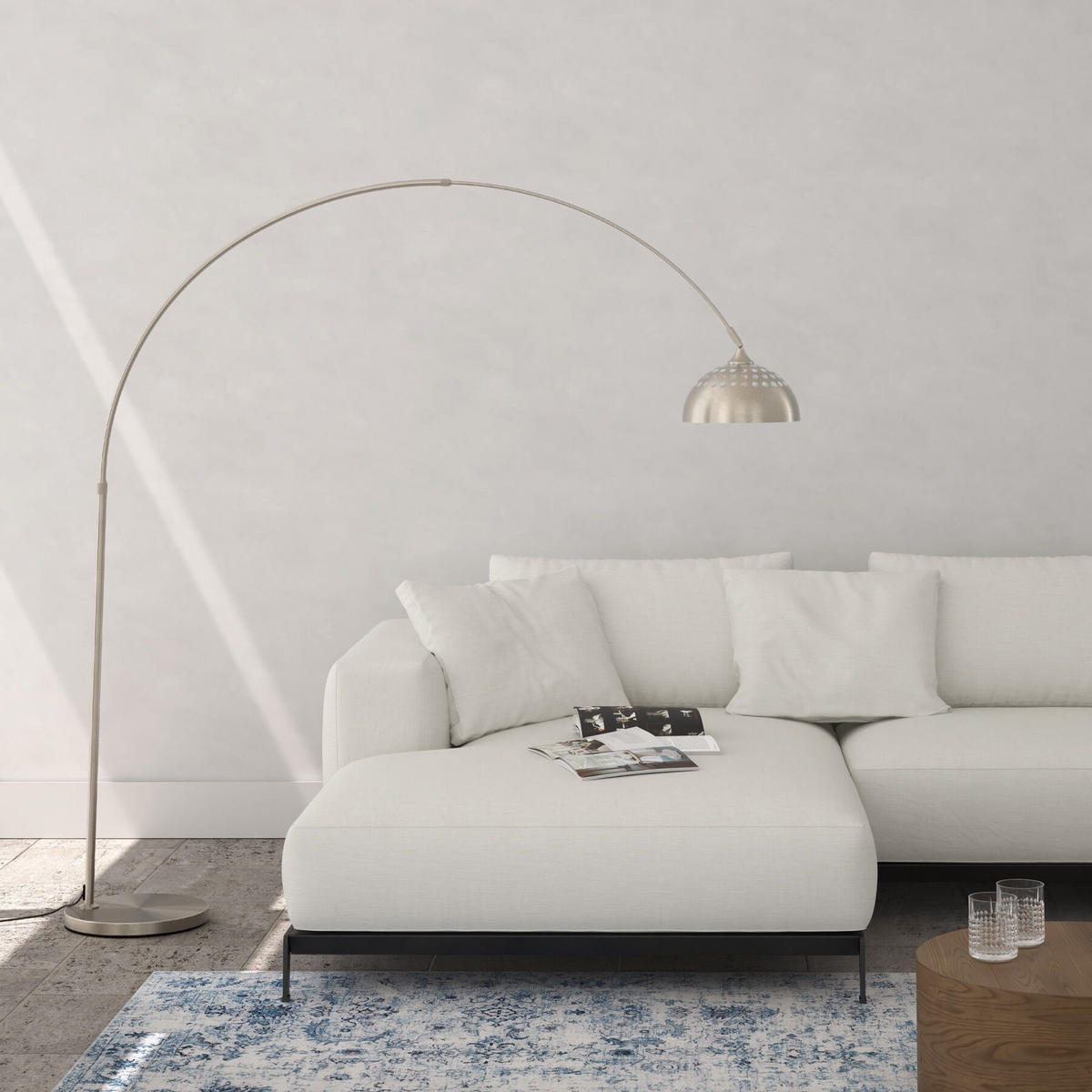 BOGENLEUCHTE Arcus, höhenverstellbar 187 - 206 cm, Nickel matt - Nickelfarben, Metall (175/34.5/206cm) - tectake