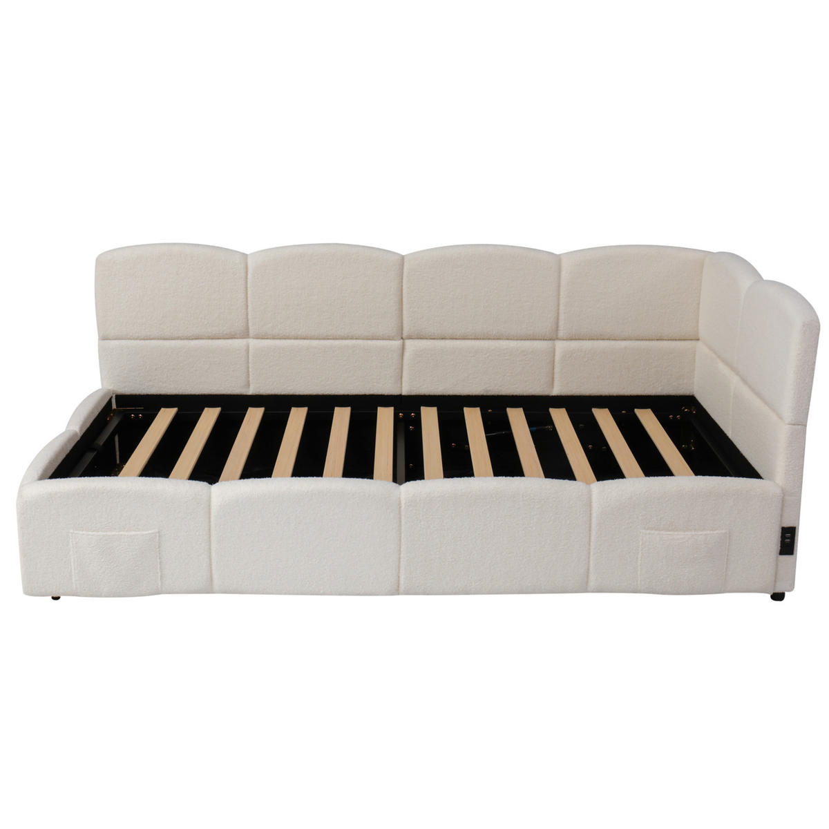 POLSTERBETT 90/200 cm beige aus Bouclé mit Stauraum und USB - Beige, Holzwerkstoff (90/200cm) - OKWISH