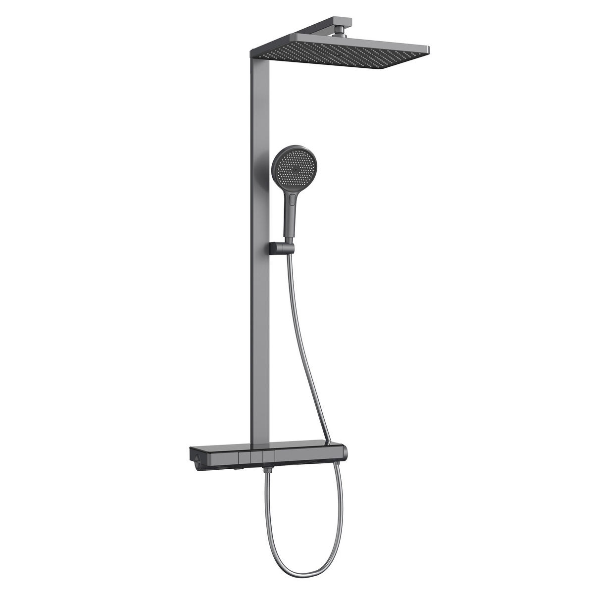 ÜBERKOPFBRAUSESET mit Brausethermostat Temperaturanzeige Anthrazit - Anthrazit, Metall (43.7/112.2/62.5cm) - EMKE