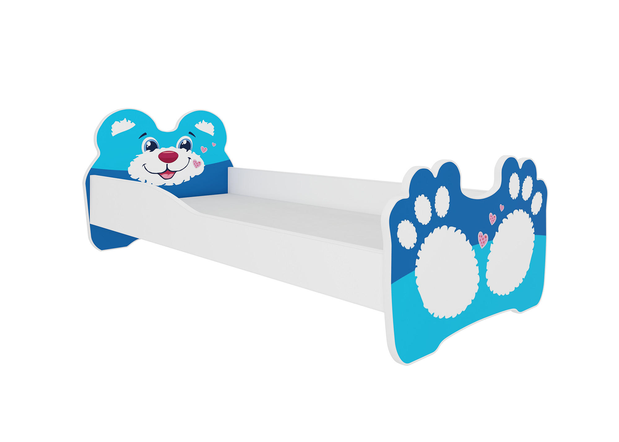 KINDERBETT Bear weiß / Motiv blauer Bär 88 / 164 / 63cm - Blau/Weiß, Holz/Holzwerkstoff (80/160cm) - Feldmann-Wohnen