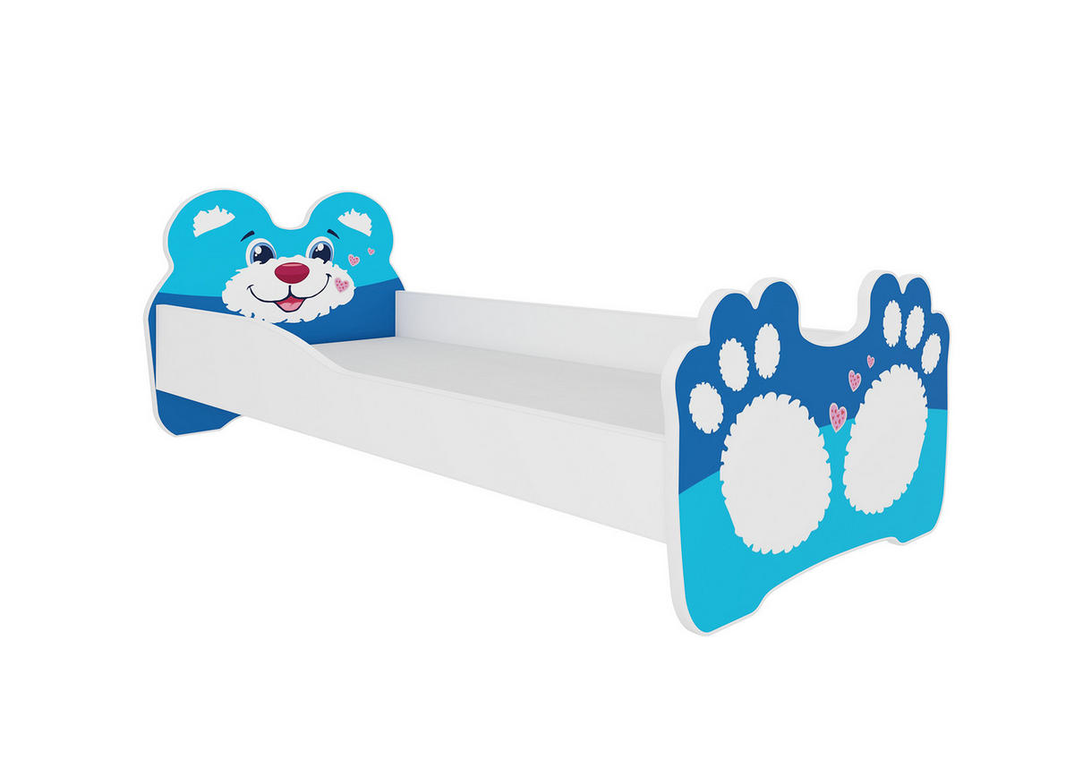 KINDERBETT Bear weiß / Motiv blauer Bär 88 / 164 / 63cm - Blau/Weiß, Holz/Holzwerkstoff (80/160cm) - Feldmann-Wohnen