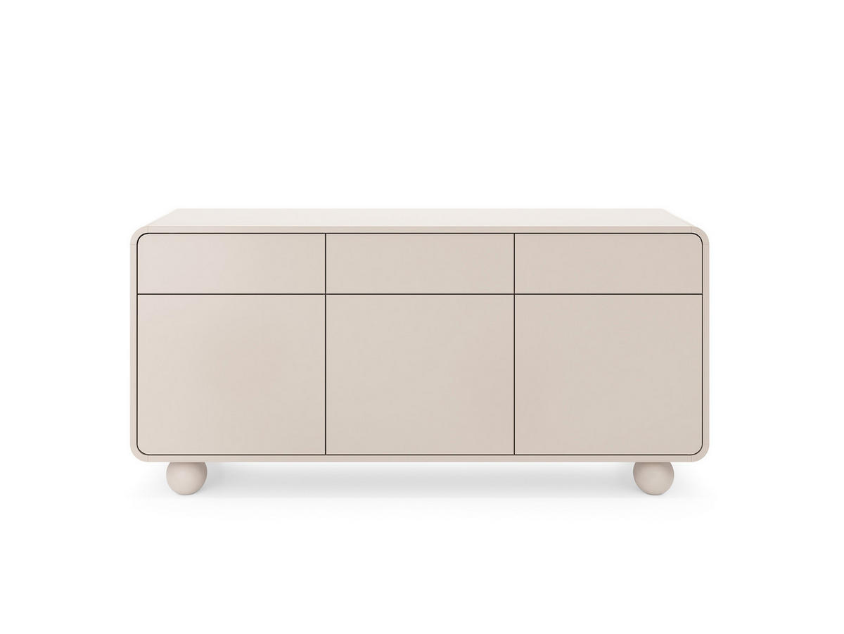 SIDEBOARD aus Kaschmir mit drei Schränken und drei Schubladen – Modernes Design, kugelförmige Beine, 160 x 75 x 39 cm - Beige, Holzwerkstoff (160/75/39cm) - 3XE LIVING