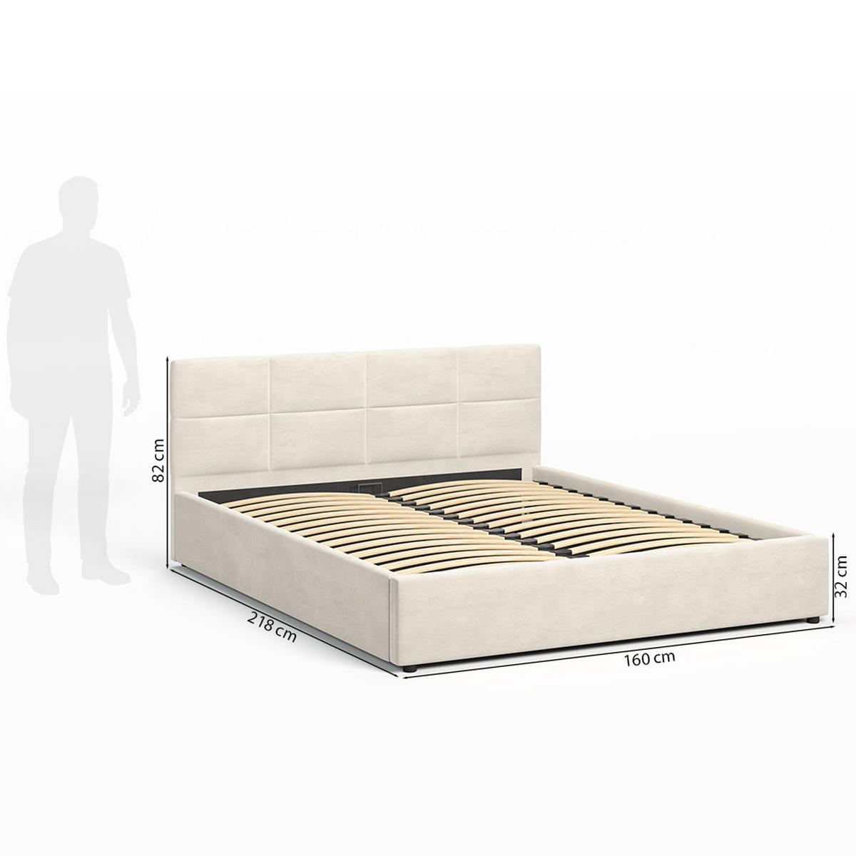 POLSTERBETT 160×200 mit Bettkasten und Lattenrost Mika HLR-5 Beige Velours - Beige, Holz (160/200cm) - Jana