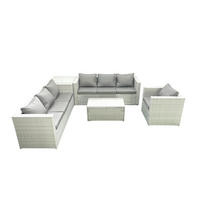 GARTENGARNITUR mit 3-SITZER SOFA,COUCHTISCH Polyrattan Hellgrau-Mix 7-Sitzer - Hellgrau/Grau, Glas/Kunststoff - Fimous