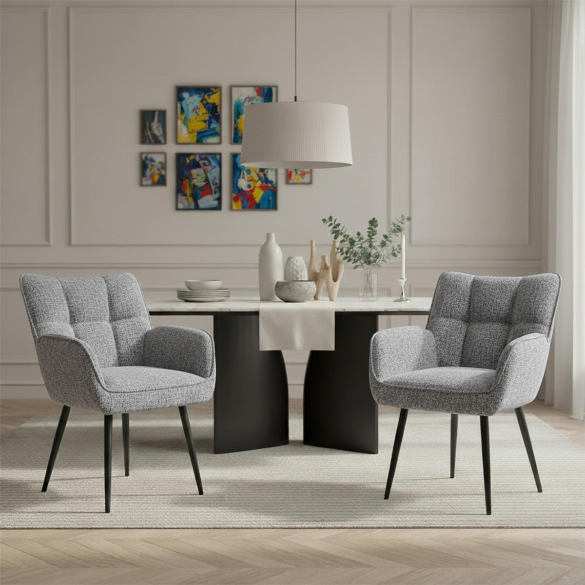 ESSZIMMERSTUHL Mika-Miro - Schwarz/Grau, Textil/Metall (59/84/66cm) - DUBI Möbel