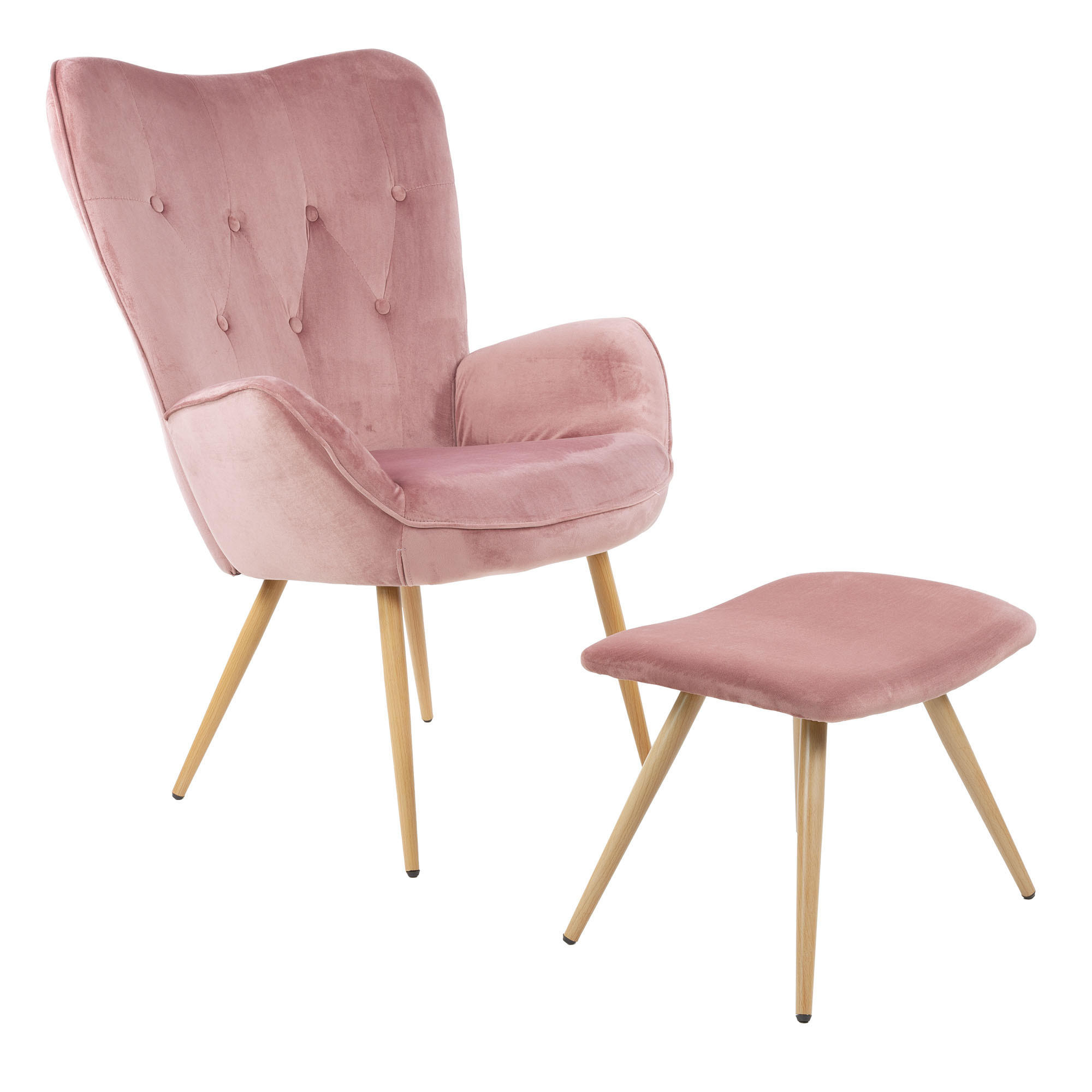 RELAXSESSELSET YORK Samt Bezug mit Hocker, Rosa - Rosa, Metall (67/100/48cm) - Albatros