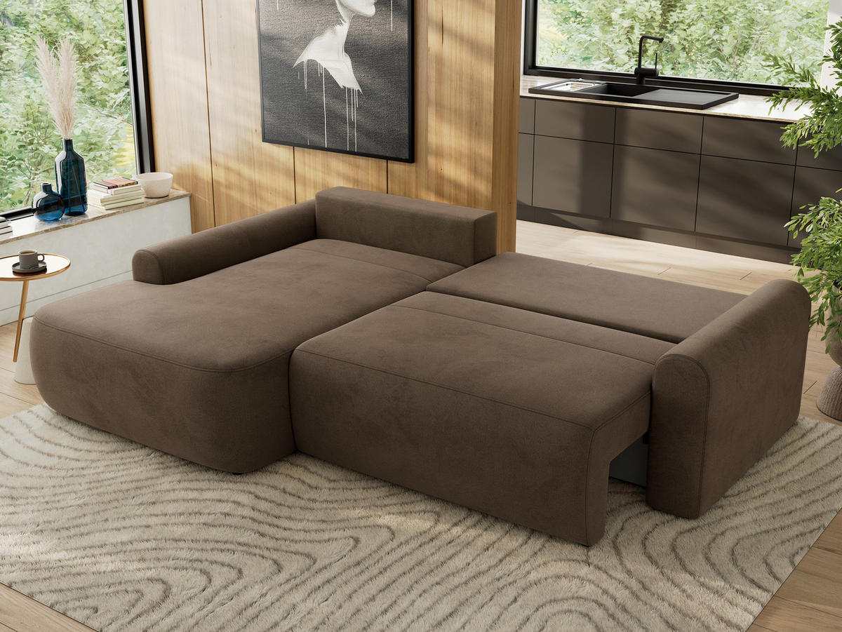 ECKSCHLAFSOFA CUBO L Braun Velvet - links - Schwarz/Braun, Kunststoff/Textil (273/187cm) - MKS