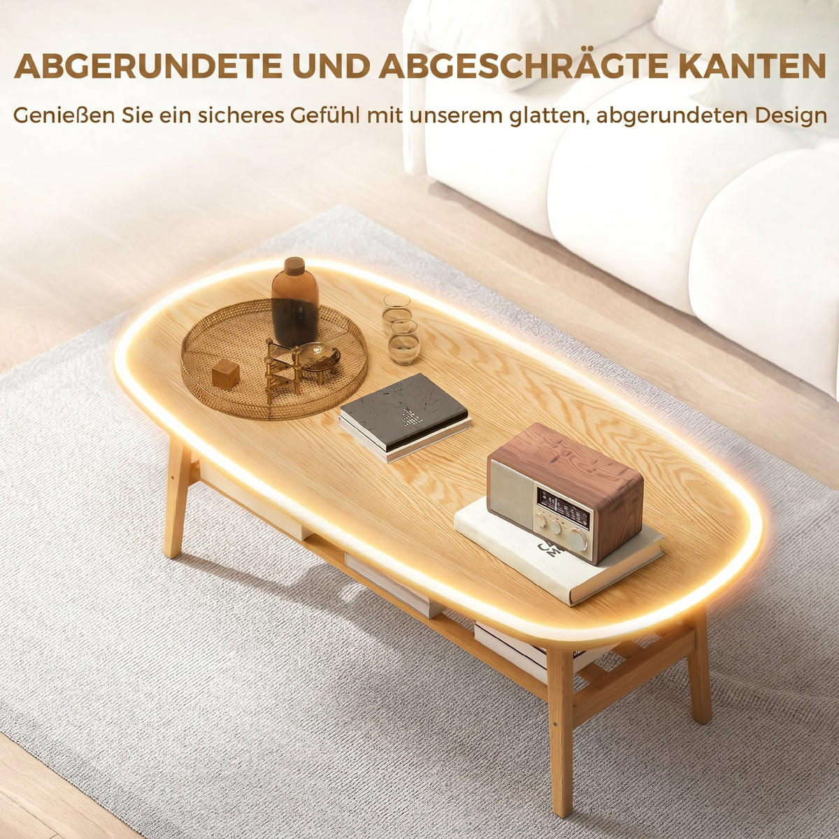 COUCHTISCH Mehrschichtplatte Kautschukbaumholz Naturholz - Naturfarben, Holz/Holzwerkstoff (120/60/42cm) - HOMCOM